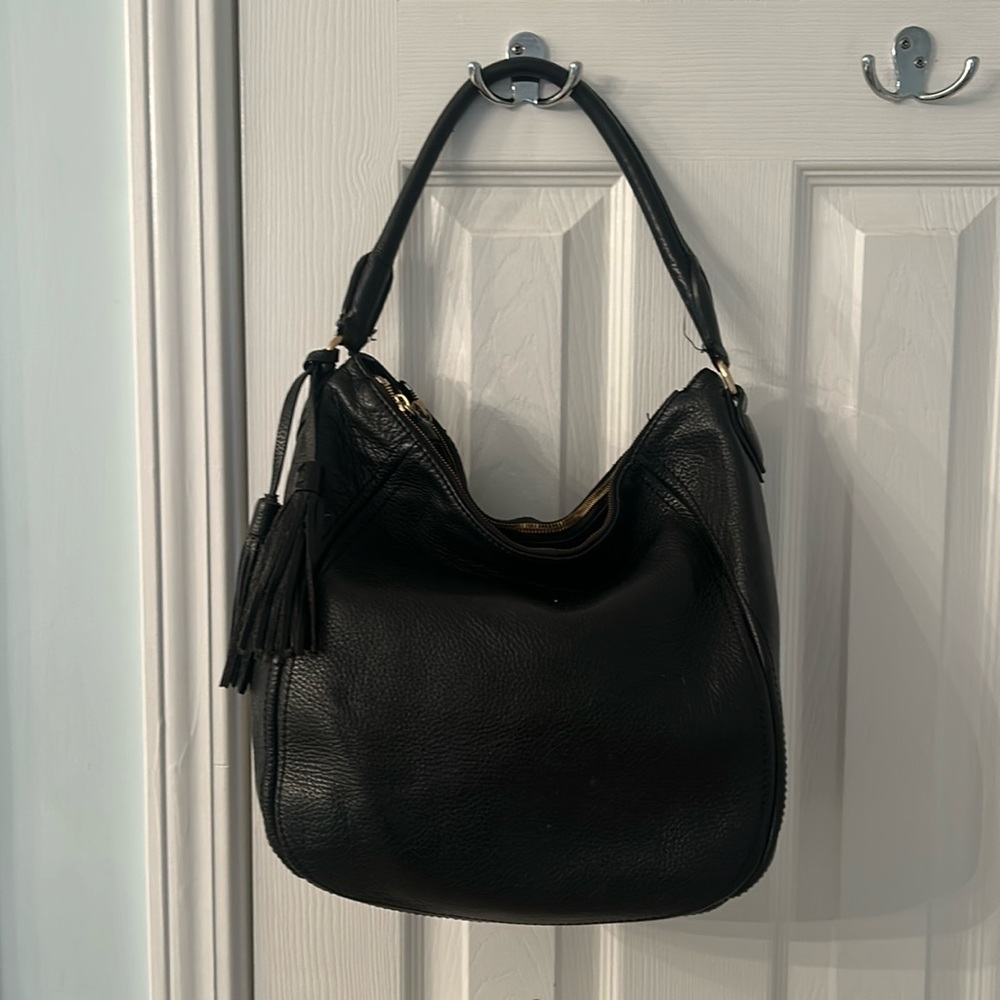 J. Crew Black leather tassel purse